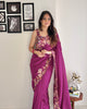 Wine Trendy Georgette Silk Border Multi Thread Embroidered Saree