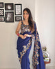 Navy Blue Trendy Georgette Silk Border Multi Thread Embroidered Saree