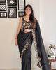 Black Trendy Georgette Silk Border Multi Thread Embroidered Saree