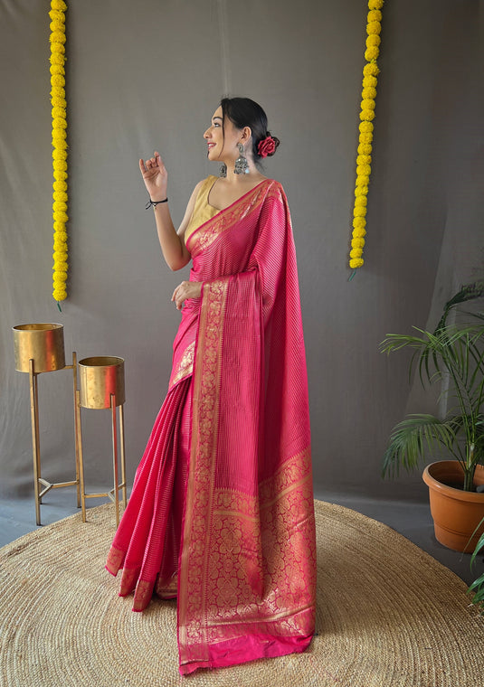 Pink Classic Soft Silk Copper Weaving Saree