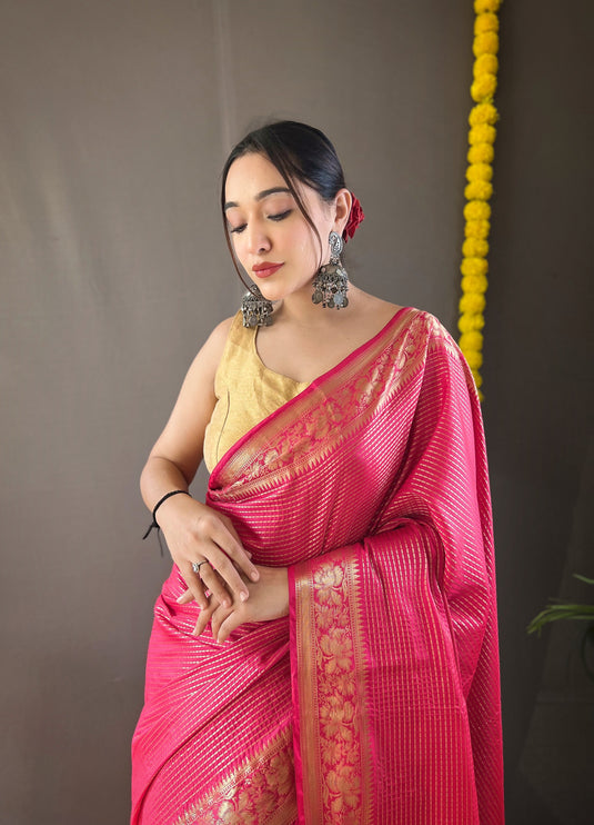 Pink Classic Soft Silk Copper Weaving Saree