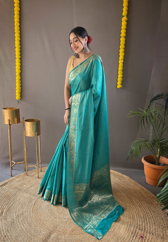 Sky Blue Classic Soft Silk Copper Weaving Saree