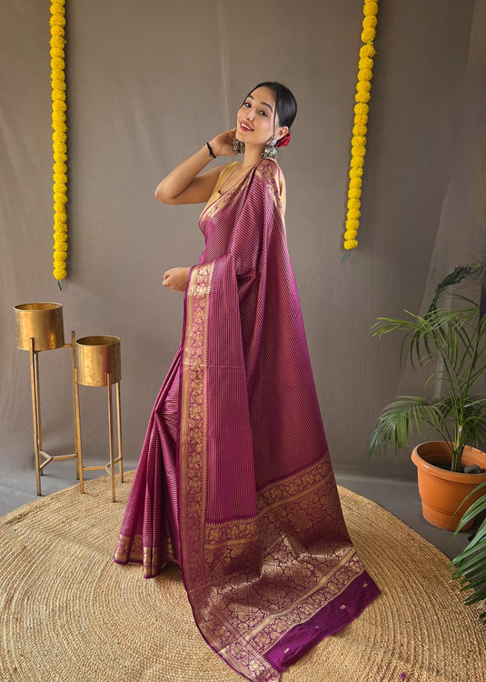 Wine Classic Soft Silk Copper Weaving Saree