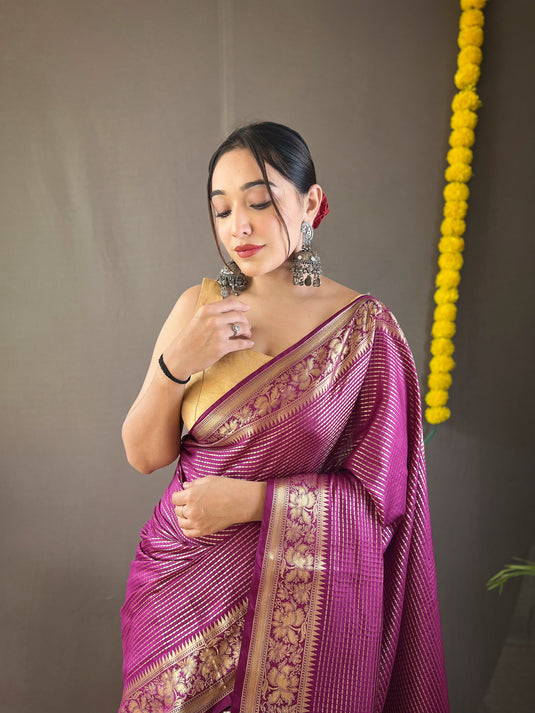 Wine Classic Soft Silk Copper Weaving Saree