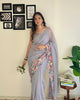 Grey Latest Heavy Georgette Sequence Embroidered Work Saree