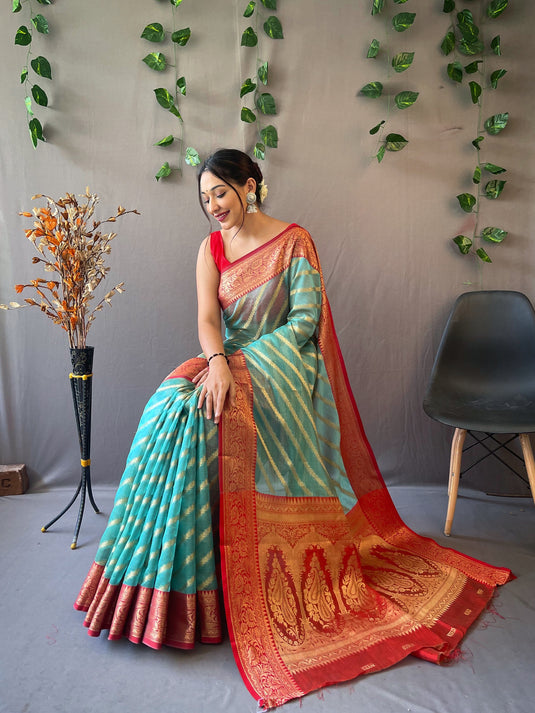 Sky Blue Pure Organza Jacquard Border Saree