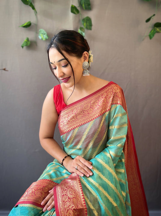 Sky Blue Pure Organza Jacquard Border Saree