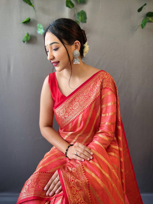 Red Pure Organza Jacquard Border Saree