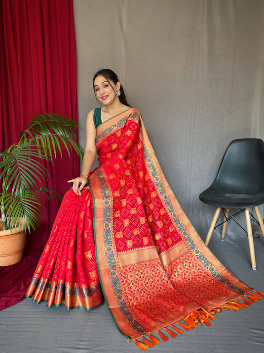 Red pure kutchi patola weaving silk saree