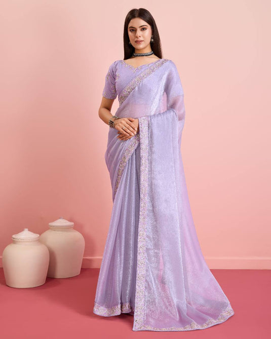 Lavender Burberry Silk Embroidered Cutwork Border Saree