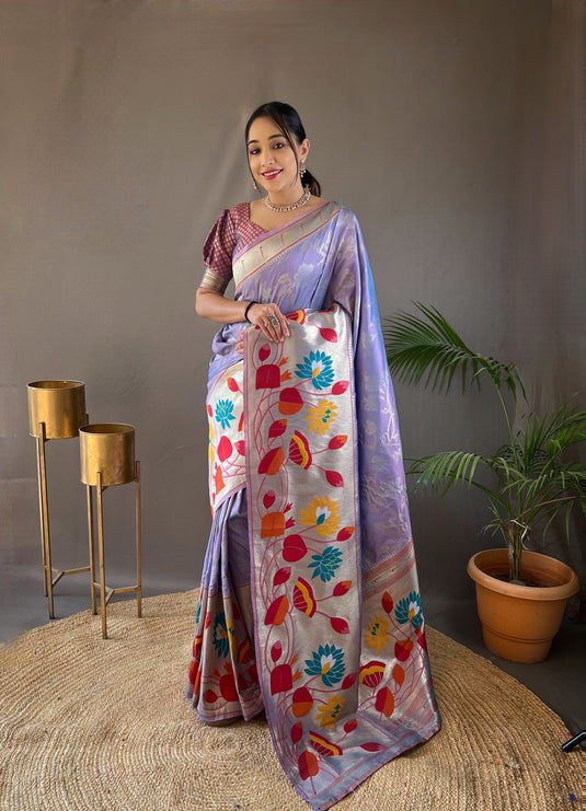 Lavender Soft Paithani Silk Rich Weaving Traditional Saree