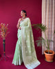 Light Green Pure Linen Lucknowi Weaving Saree