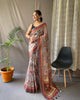 Light Grey Malai Cotton Kalamkari Print Saree