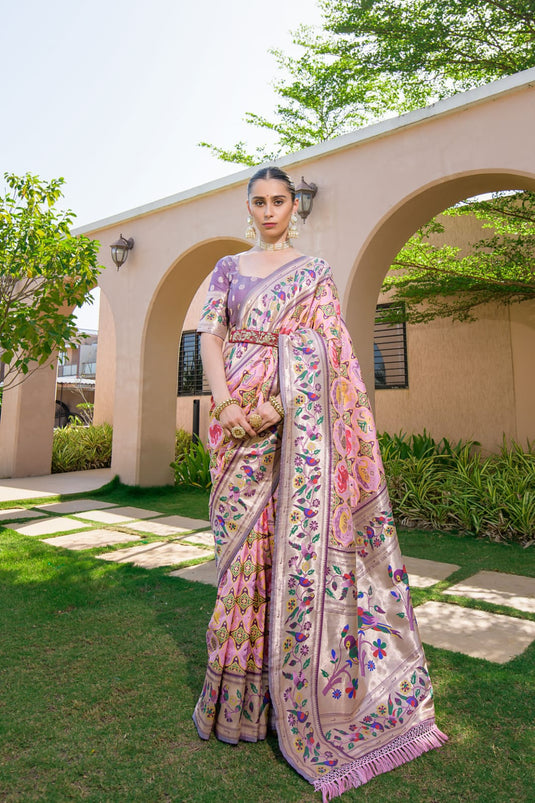 Pink Banarasi Soft Silk Paithani Patola Saree