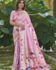 Light Pink Banarasi Soft Silk Paithani Zari Weaving Border Traditional Saree