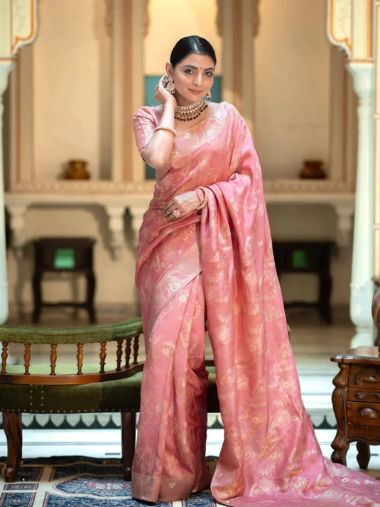 Pink Banarasi Silk Traditional Saree