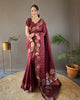 Maroon classic soft silk copper and gold floral weaving saree