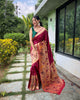 Maroon Classic Pure Paithani Traditional Border Zari Weaving Saree