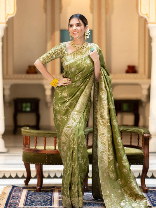 Mehendi Green Banarasi Silk Traditional Saree