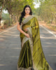 Mehendi Green Designer Burberry Silk Heavy Thread Embroidered Saree