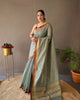 Mint Green Soft Silk Zari Check Weaving Design Saree