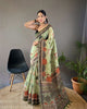 Mint green pure soft cotton tussar silk elegant print saree