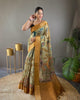 Mint Green Pure Tussar Silk Handprinted Kalamkari Print Saree