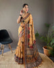 Mustard Yellow pure soft cotton tussar silk elegant print saree