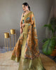 Mustard Yellow Pure Tussar Silk Handprinted Kalamkari Print Saree