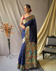 Navy Blue Paithani Soft Silk Peacock Motif Saree