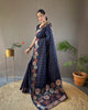 Navy Blue classic soft silk copper and gold floral weaving saree