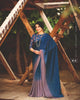 Navy Blue Trendy 3D Velvet Chiffon Ombre Saree With Sequence Embroidered Blouse