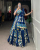 Navy Blue Rayon Printed Silk Fully Stitched Lehenga Choli