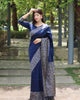 Navy Blue Elegant Handloom Raw Silk Rich Weaving Pallu Saree