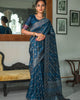 Navy Blue Tussar Silk Jamdani Weaving Zari Woven Saree