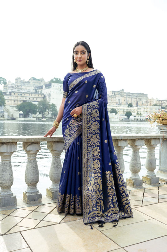 Navy Blue Premium Soft Silk Zari Weaving Saree