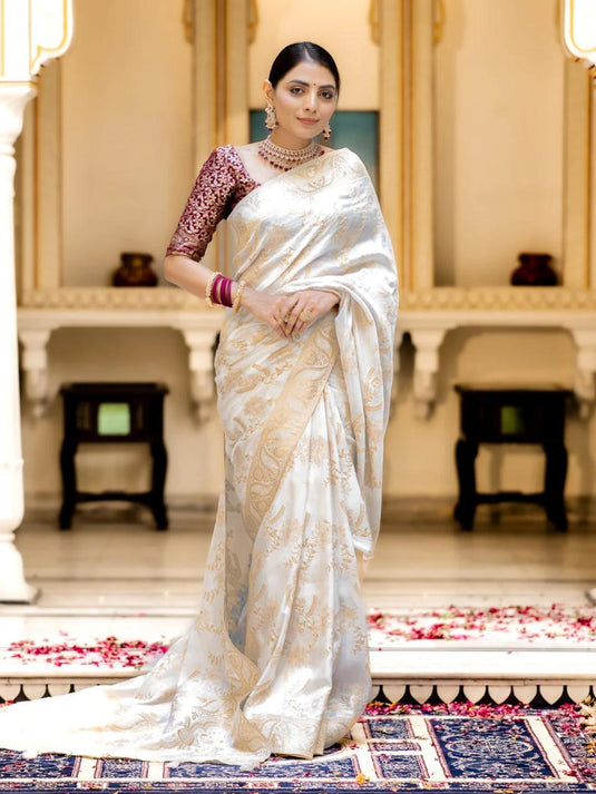 Off-White Banarasi Silk Traditional Saree