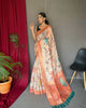 Off White-Orange Pure Chanderi Floral Kantha Silk Saree