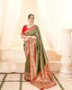 Olive Green Pure Handloom Zari Weaving Traditional Saree