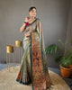 Olive green satin cotton kalamkari digital printed saree