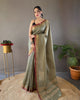 Olive Green Soft Silk Zari Check Weaving Design Saree