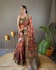 Orange pure tussar silk kalamkari digital printed saree