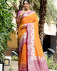 Orange Banarasi Soft Silk Zari Weaving Paithani Saree With Beautiful Contrast Peacock Border