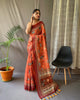 Orange Malai Cotton Kalamkari Print Saree