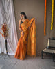 Orange Classic Tissue Silk Zari Weaving With Mango Border Saree