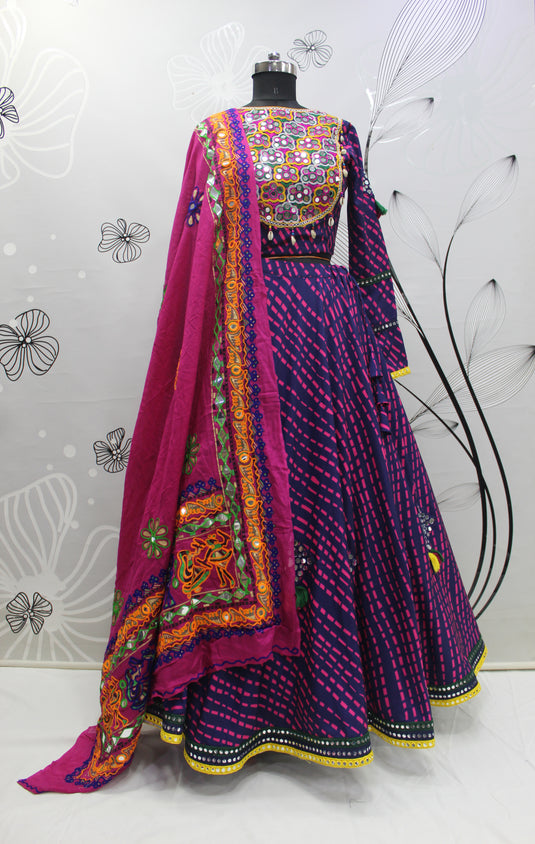 Navy Blue Viscose Rayon Thread And Mirror Embroidered Fully Stitched Lehenga Choli