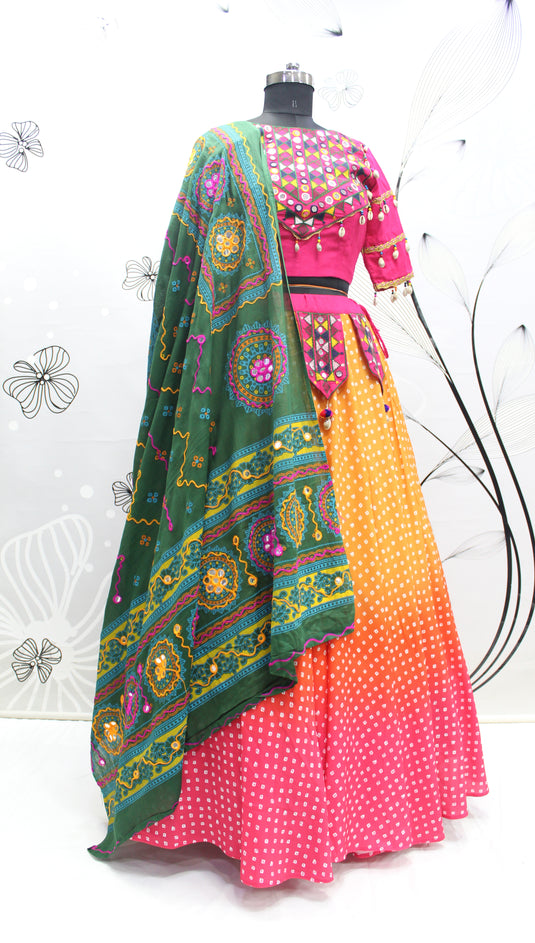 Pink-yellow Viscose Rayon Printed And Embroidered Fully Stitched Lehenga Choli