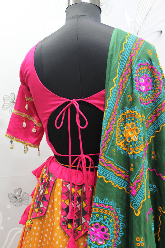 Pink-yellow Viscose Rayon Printed And Embroidered Fully Stitched Lehenga Choli