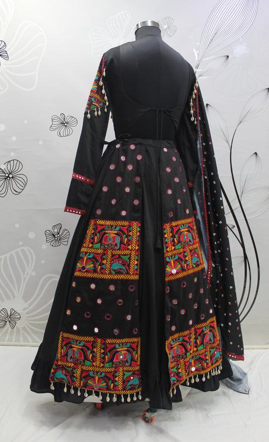 Black Viscose Rayon Embroidered Mirror Work Fully Stitched Lehenga Choli