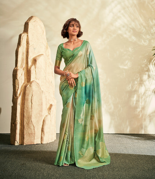 Parrot Green Asopalav Silk Handloom Khadi Designer Saree